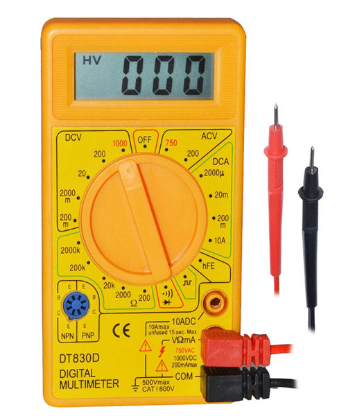 multimeter and leads and tree places to plug in